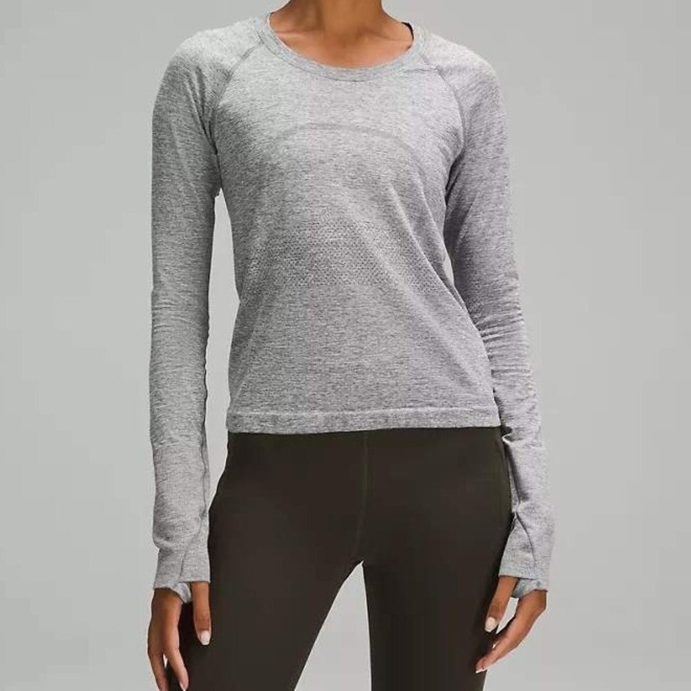 Lululemon Swiftly Tech‎ Long Sleeve Engineered Knit Ribbed Gray Top Thumbholes